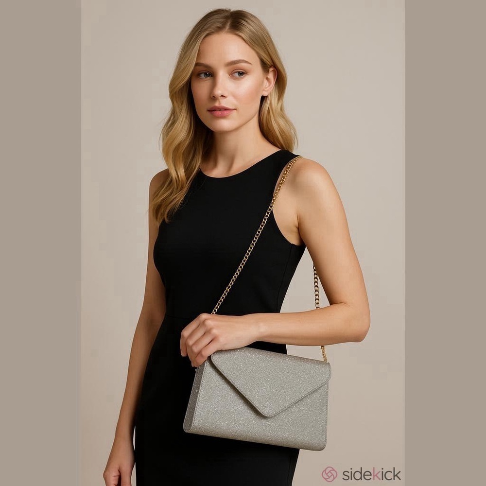 A New Day Silver Glitter Envelope Clutch Crossbody Evening Bag NWT